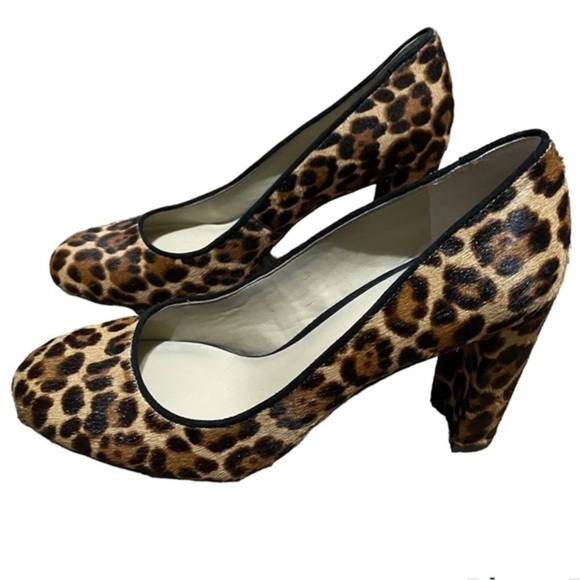 ANN TAYLOR LEOPARD PRINT CALF HAIR BLOCK HEEL PUMPS size‎ 6M - Picture 1 of 8
